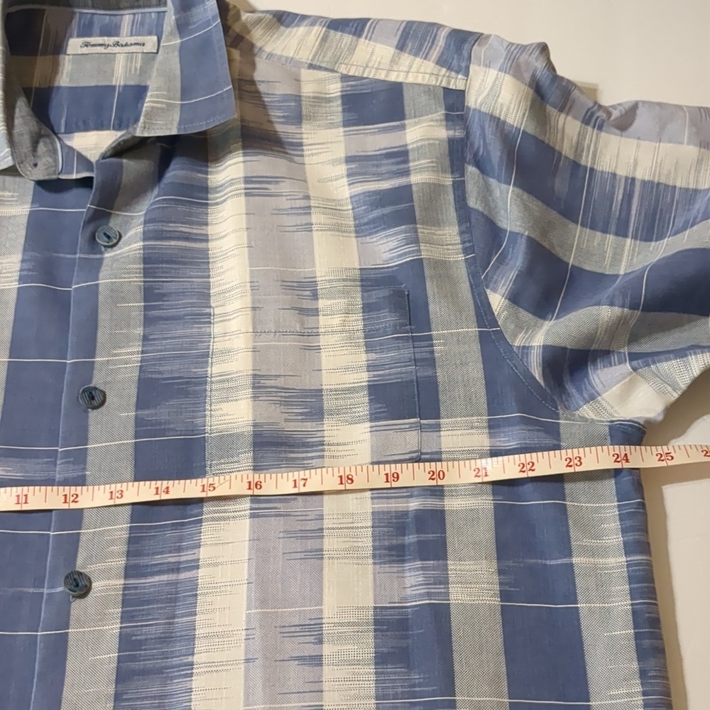 Tommy Bahama Button Up Collared Short Sleeve Blue and withe men size L - Picture 8 of 10